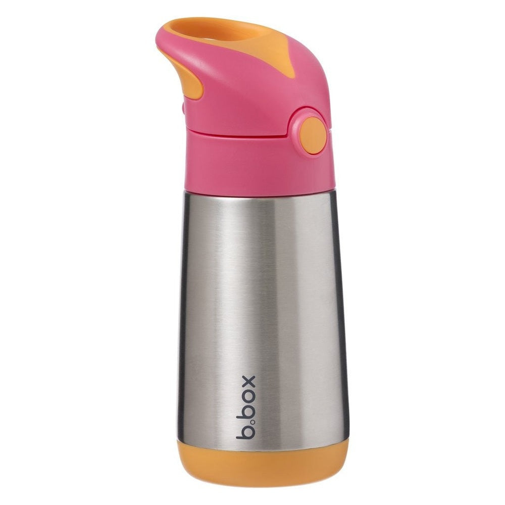 B.Box insulated bottle with stainless steel body, pink cap and orange accents