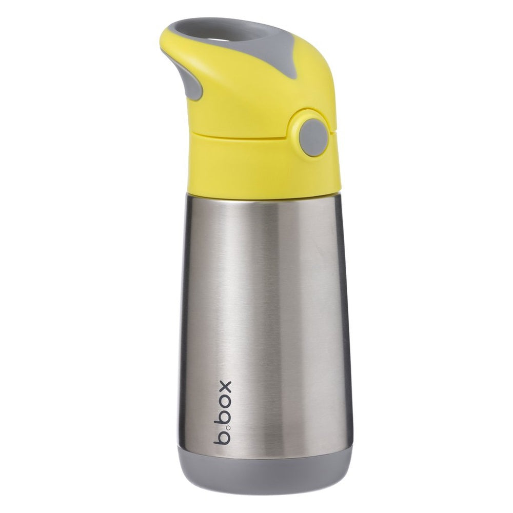 B.Box insulated bottle with stainless steel body and yellow cap, gray base