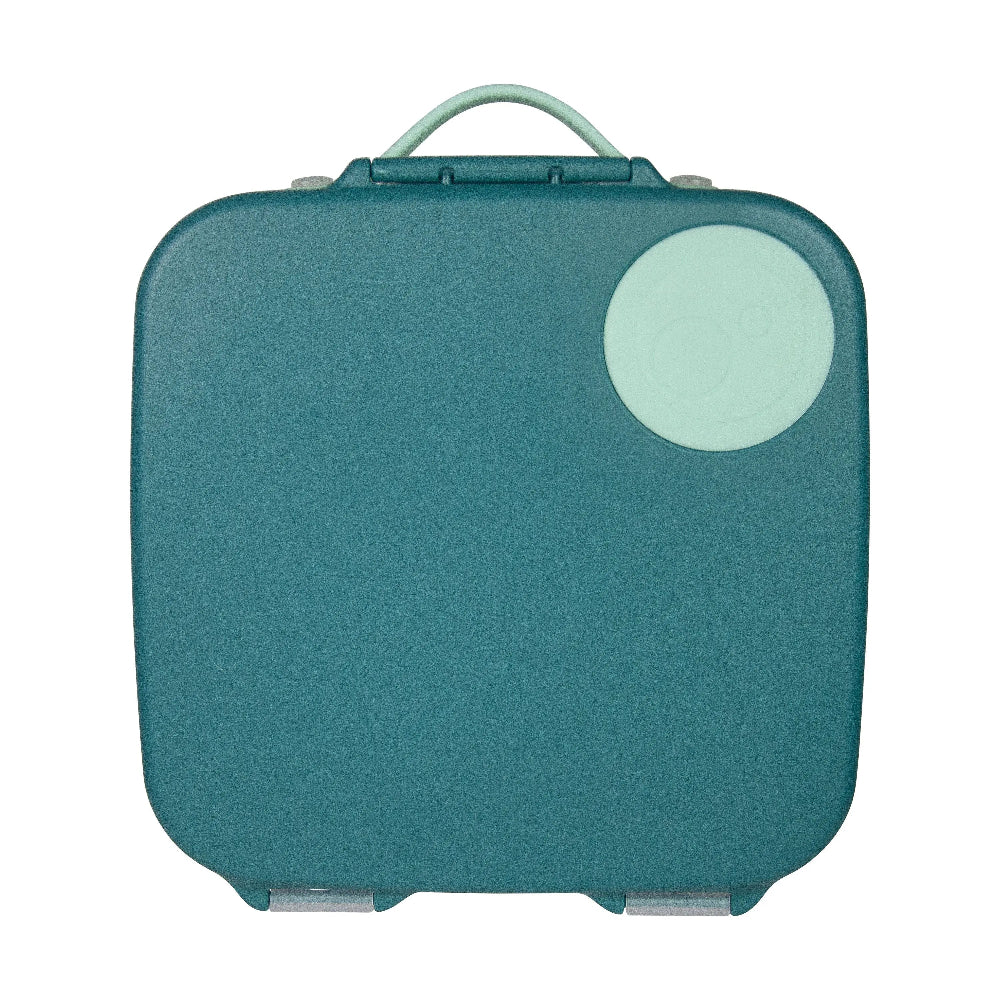 B.BOX Lunchbox teal square with rounded corners, top handle and mint circular accent visible.