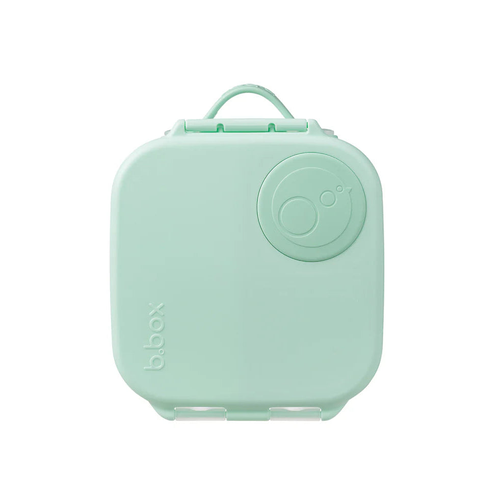 B.Box Mini Lunchbox in mint green, compact square with top handle and secure latch.