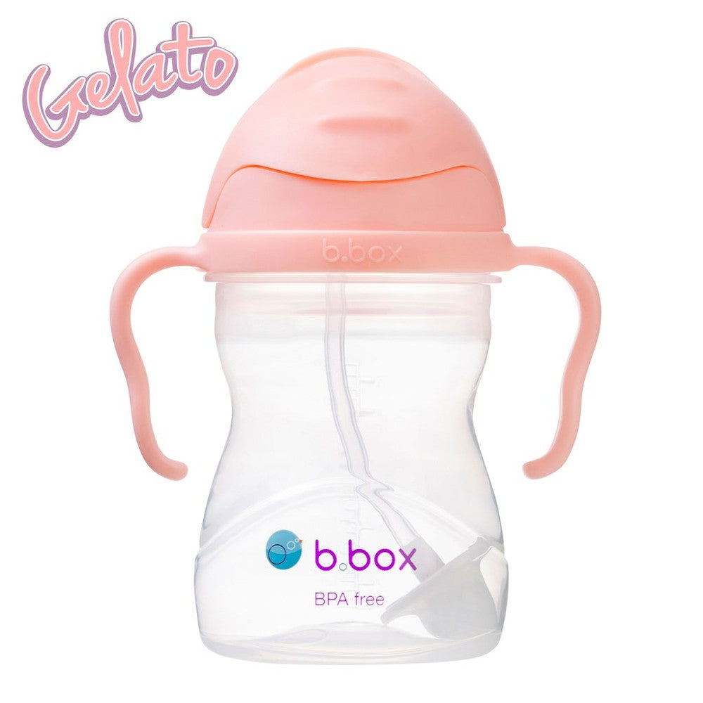 B.box Gelato Sippy Cup with pink lid and dual handles, BPA free baby feeding cup