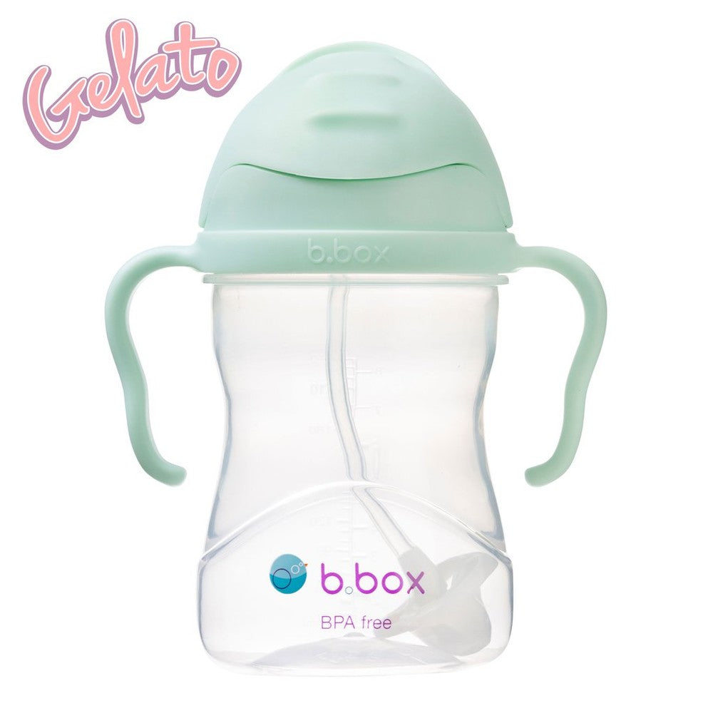 B.Box Gelato Edition sippy cup with mint lid and dual mint handles; BPA-free for babies.