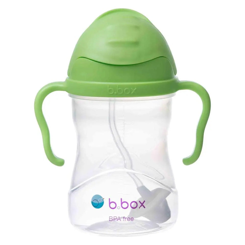 B.Box New Sippy Cup Matte Edition in green with dual handles, BPA-free, shown upright.