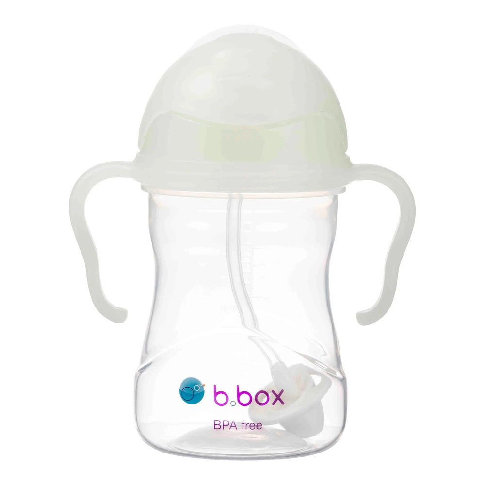 B.Box New Sippy Cup Matte Edition: BPA-free clear cup with white lid and dual handles.