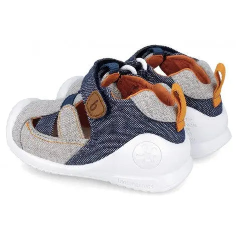 Biomecanics canvas sandals navy blue, orange lining, 2 sandals