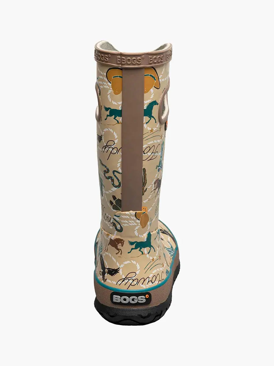 Bogs rain boot beige with western horse pattern