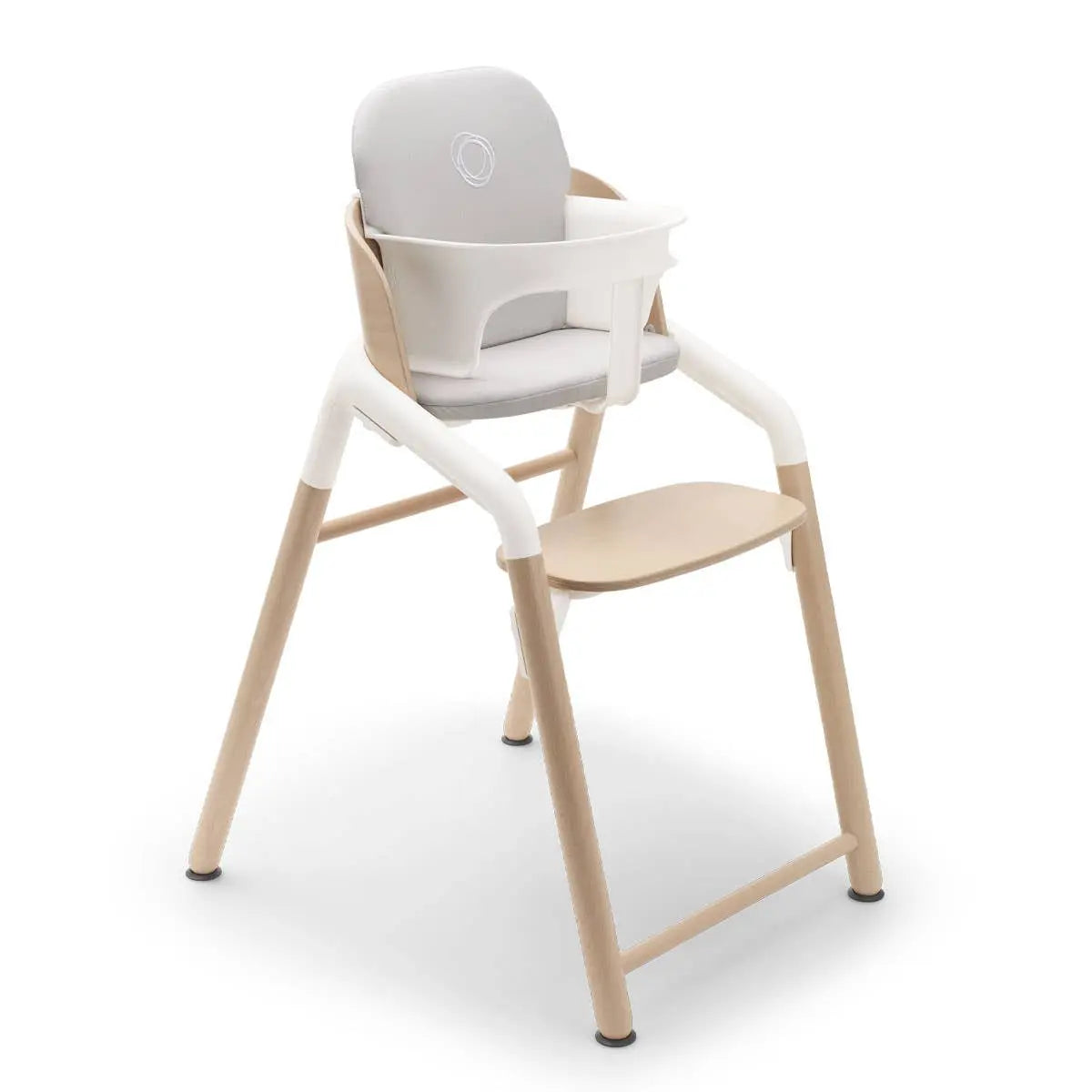 Bugaboo giraffe high chair set; light wood frame with grey cushion