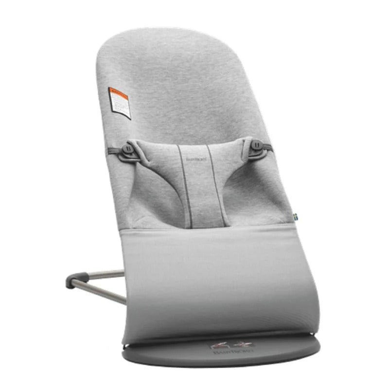 BABY BJÖRN BabyBjörn Bouncer Bliss in gray with 5-point harness, curved stand, sturdy base.