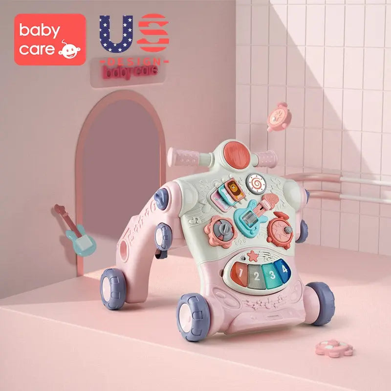 Bc Babycare 3 In 1 Ride On Toy in pastel pink with colorful buttons and wheels,