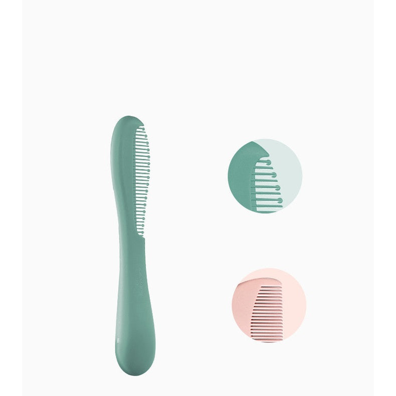 BC Babycare baby comb and brush set in green with long curved handle (2-piece)