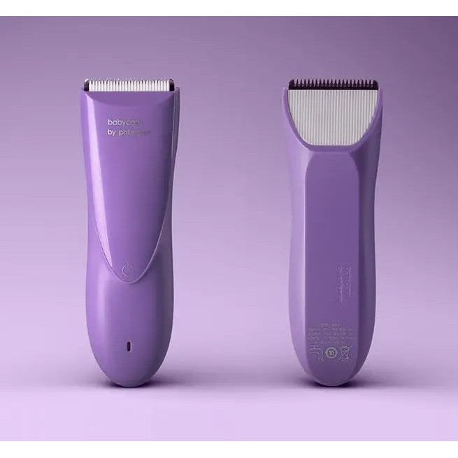 BC Babycare Baby Hair Clipper set in purple, two cordless clippers shown standing upright.