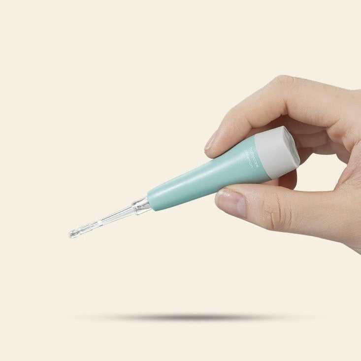 BC Babycare Ear Wax Removal Kit for babies, turquoise body and white cap with dropper tip.