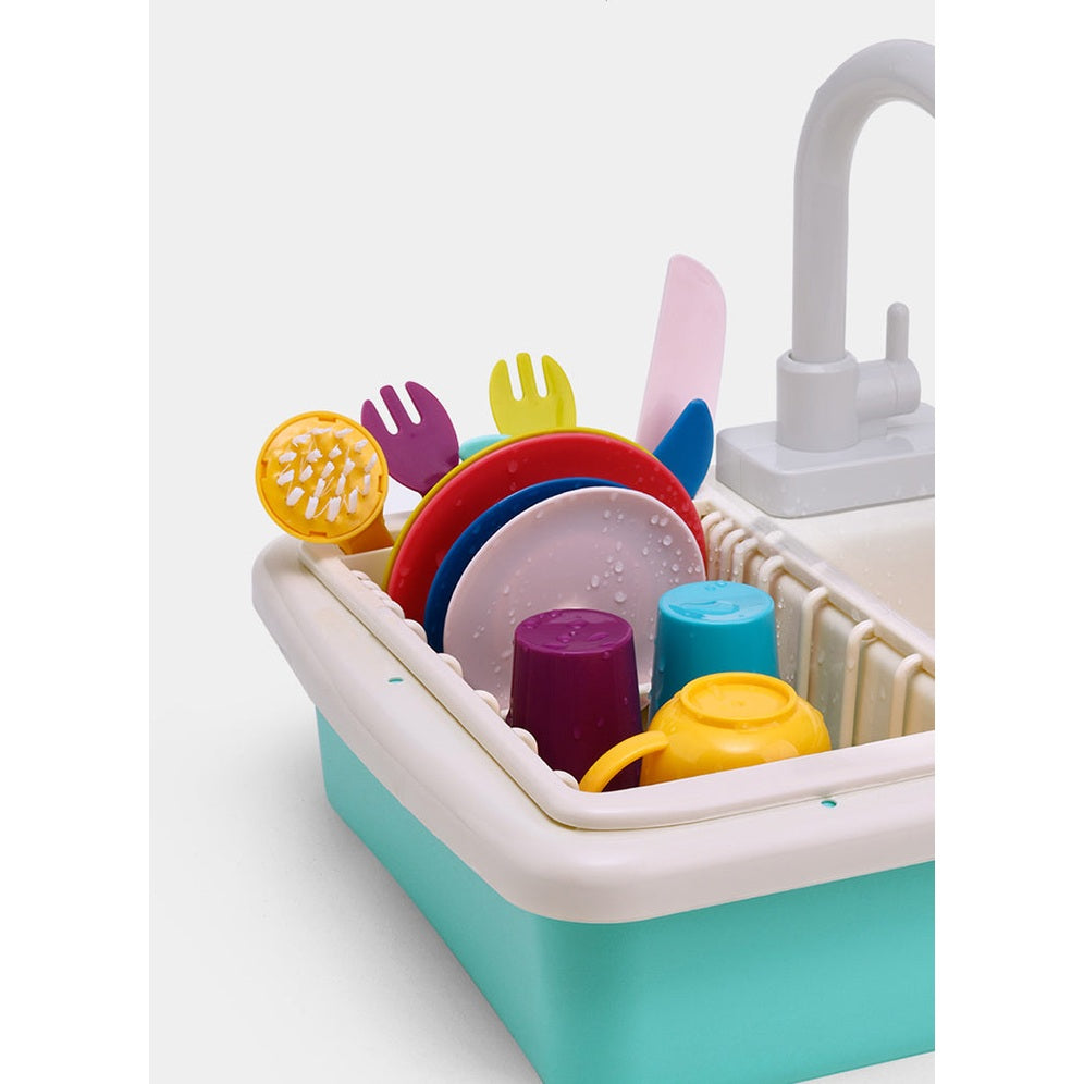 BC Babycare Kitchen Toy Set with colorful dishware, cups and utensils in a mini sink