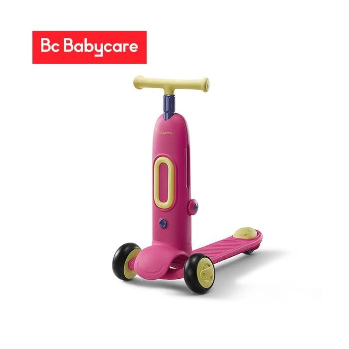 Bc Babycare Light & Sound 2-In-1 Scooter pink with yellow accents, toddler riding toy