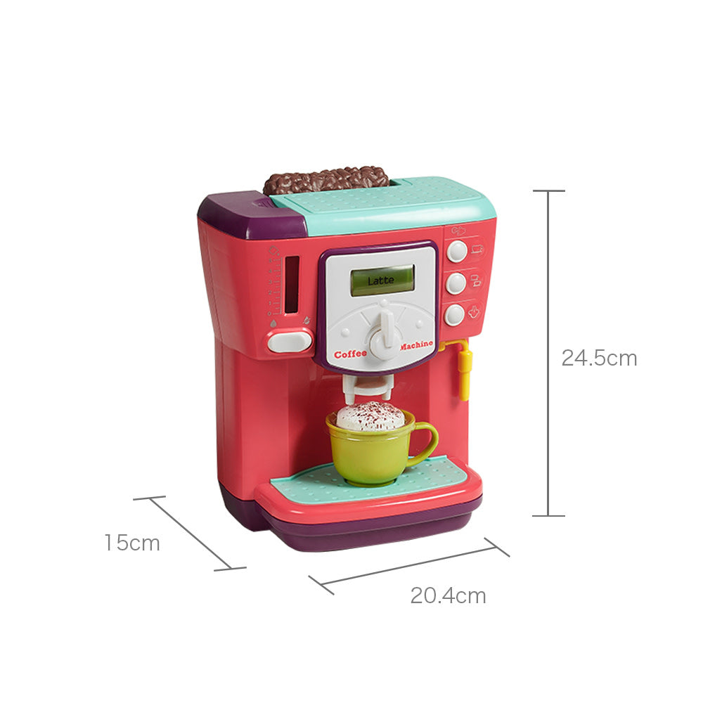BC Babycare Little Cooker Coffee Machine Toy, red with teal top, white control panel, yellow cup