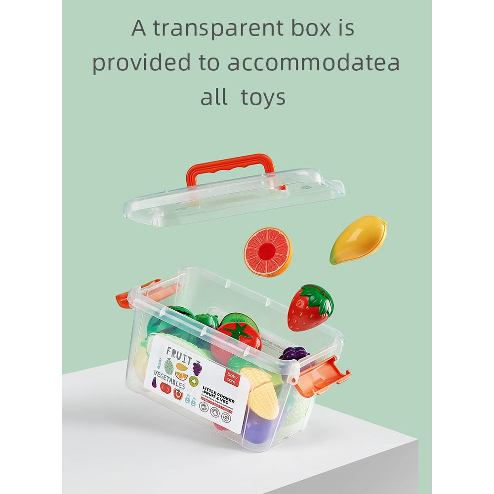 BC Babycare Little Cooker fruit and vegetable toy set in a clear lunchbox with red handle, 39 pieces