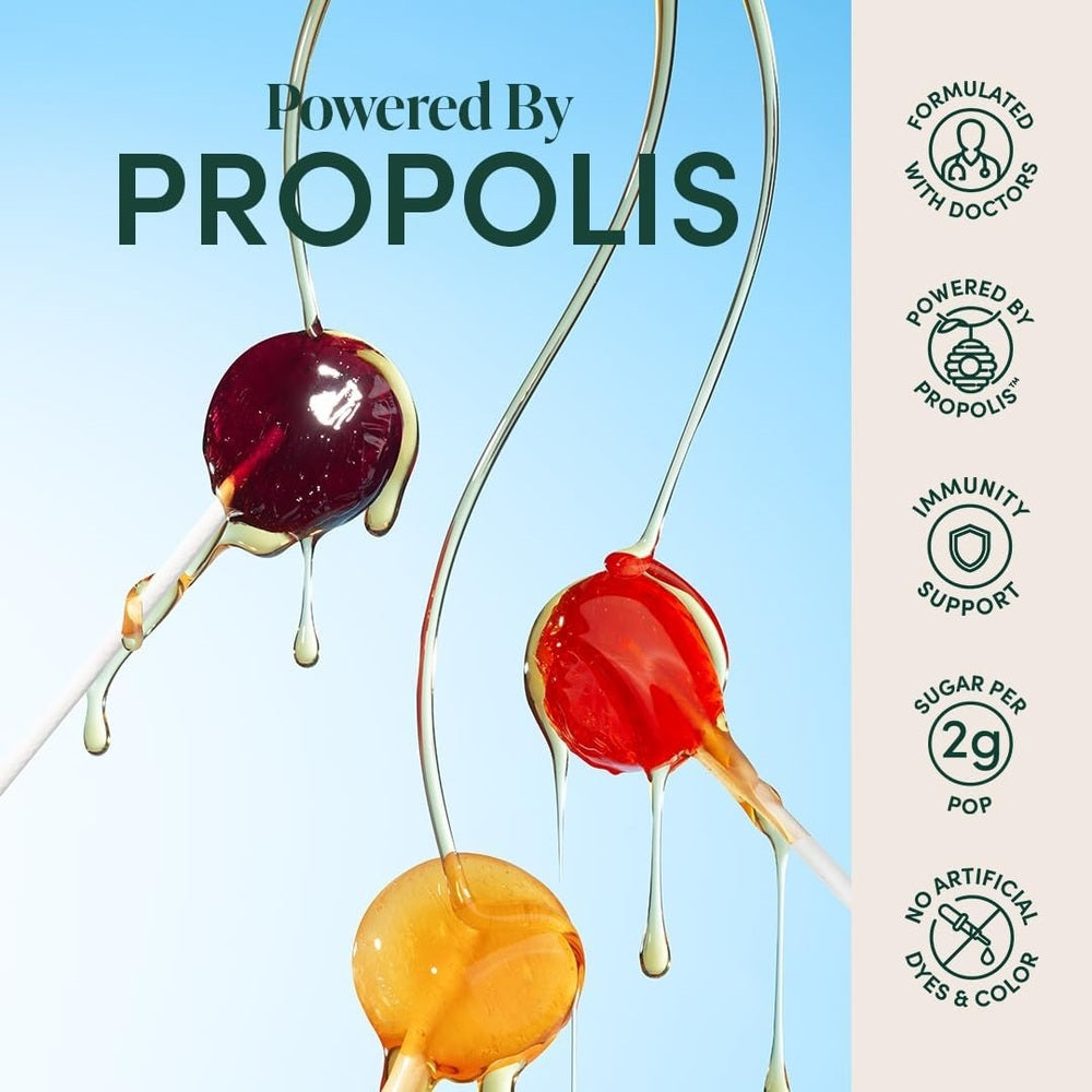 Beekeeper's Naturals Kid’s Immune Support Wellness Wands Variety Pack 15 ct, colorful propolis lollipops on sticks.