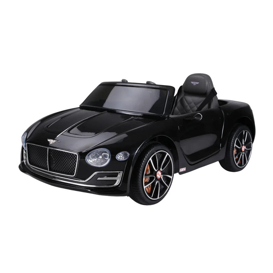 Bentley Exp 12 Speed 6E ride-on toy car for kids, black with chrome grille and large wheels, ready to ride.