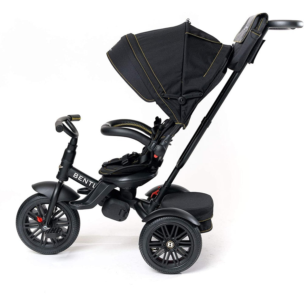 Bentley Trike 6-in-1 V2 Limited Edition baby stroller in black with yellow stitching and canopy