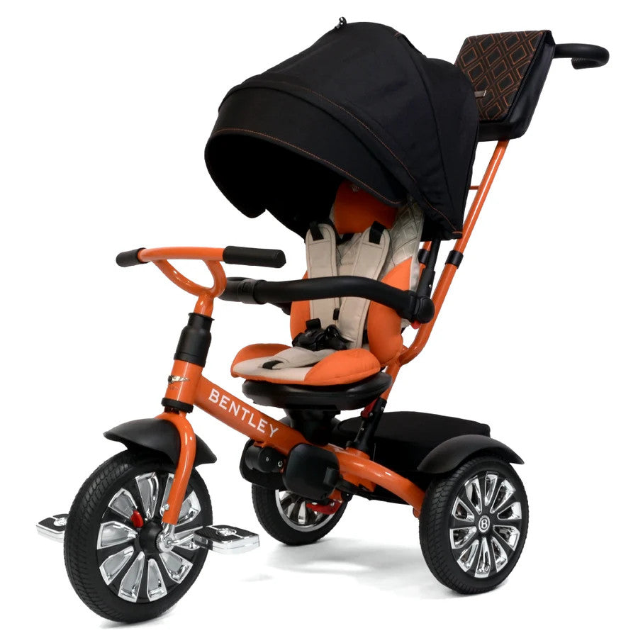 Bentley Trike 6-in-1 V2 Mulliner Mandarin orange frame, adjustable canopy, padded seat