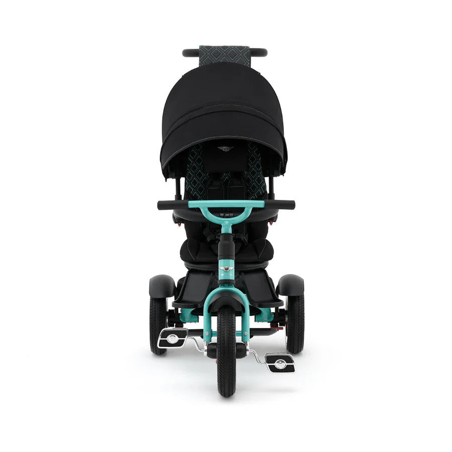 Bentley Trike 6-in-1 V2 Mulliner Celeste, teal frame with black canopy and foot pedals