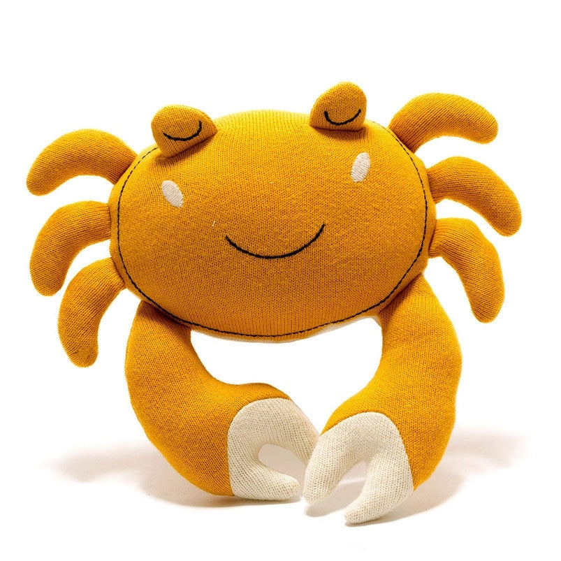 Best Years Tactile Crab Plush Toy Knitted Organic Cotton In Mustard