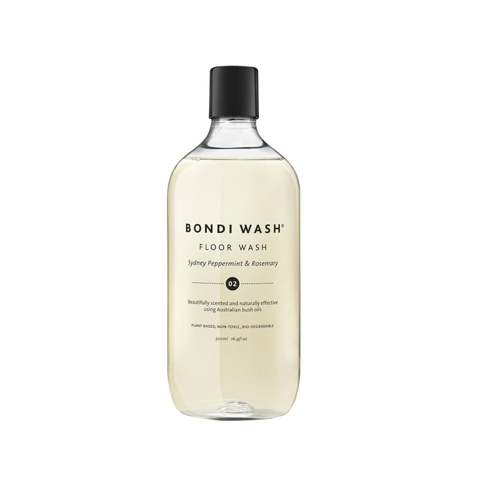 Bondi Wash Floor Wash 500 ml bottle with black cap, Sydney Peppermint & Rosemary, upright on white.