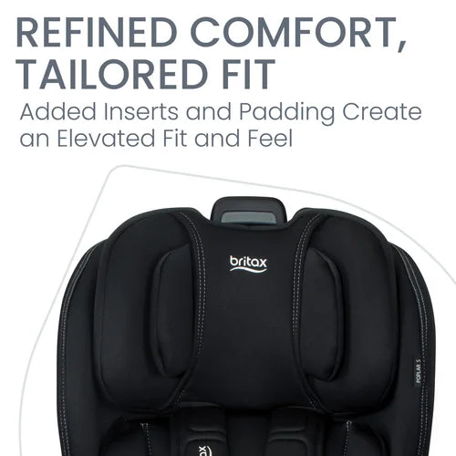 BRITAX Poplar S Convertible Car Seat close-up, showing padded headrest and contoured sides for comfort.