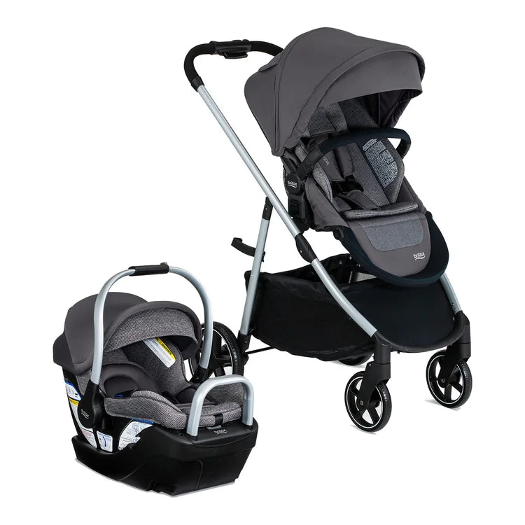 BRITAX Willow Grove SC Travel System in gray with canopy and car seat shown ready for a smooth push.