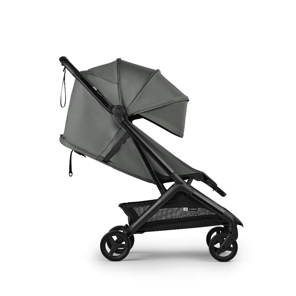 Bugaboo Butterfly 2 stroller in gray-green with black frame and mesh storage basket