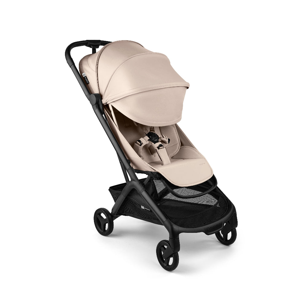 Bugaboo Butterfly 2 stroller beige with black frame and underseat storage basket