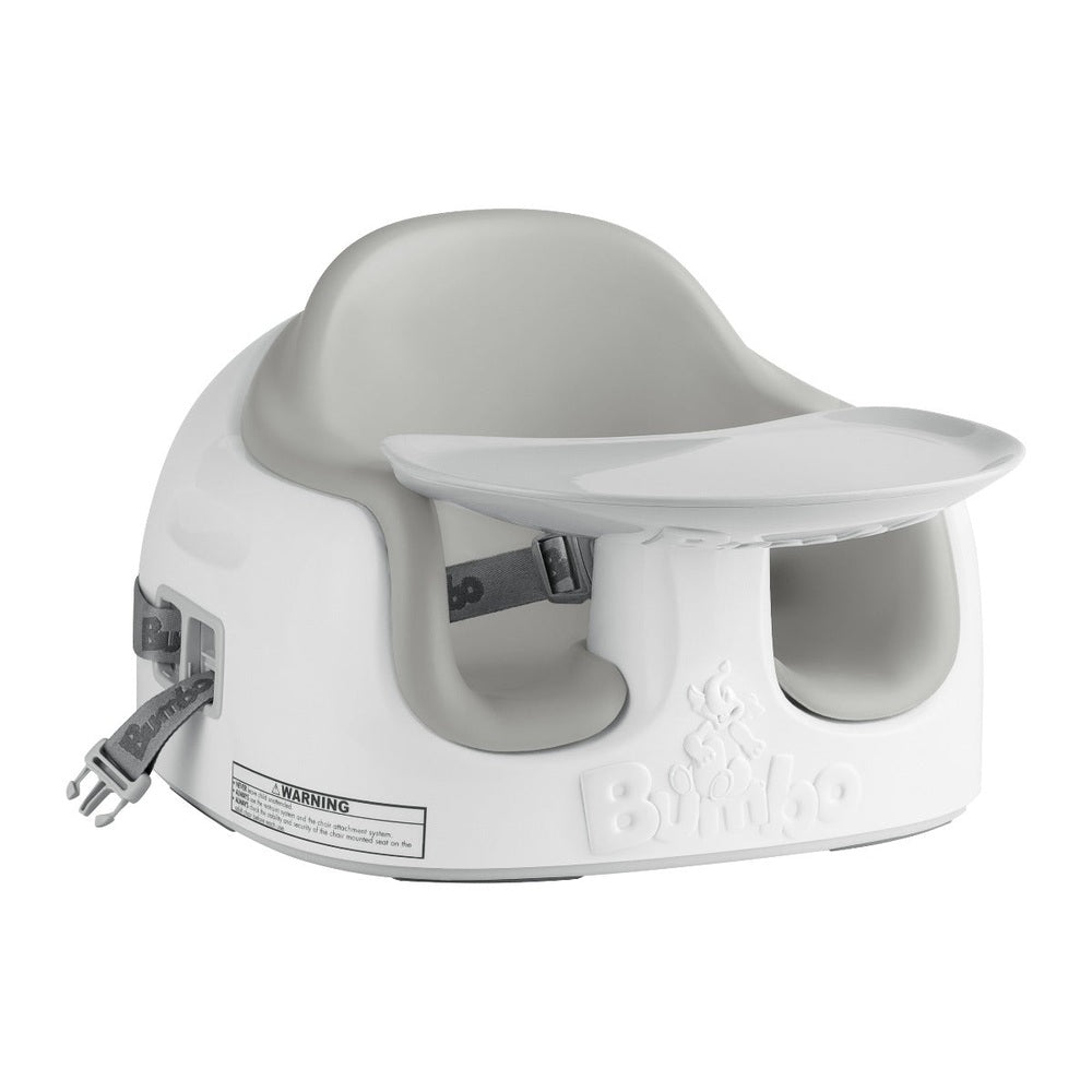 Bumbo Multi Seat Cool Grey booster seat with tray and safety strap