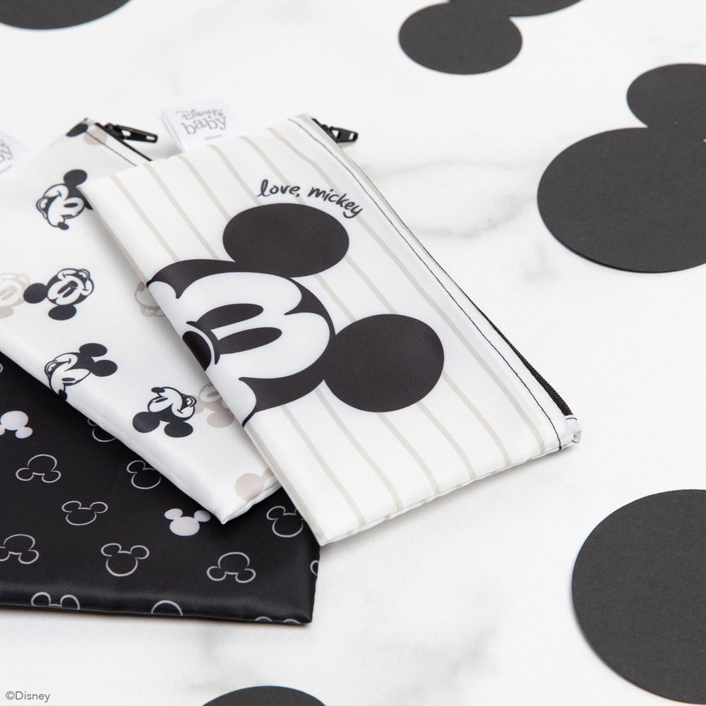 BUMKINS reusable snack bags 3-pack Love Mickey; white with black Mickey print
