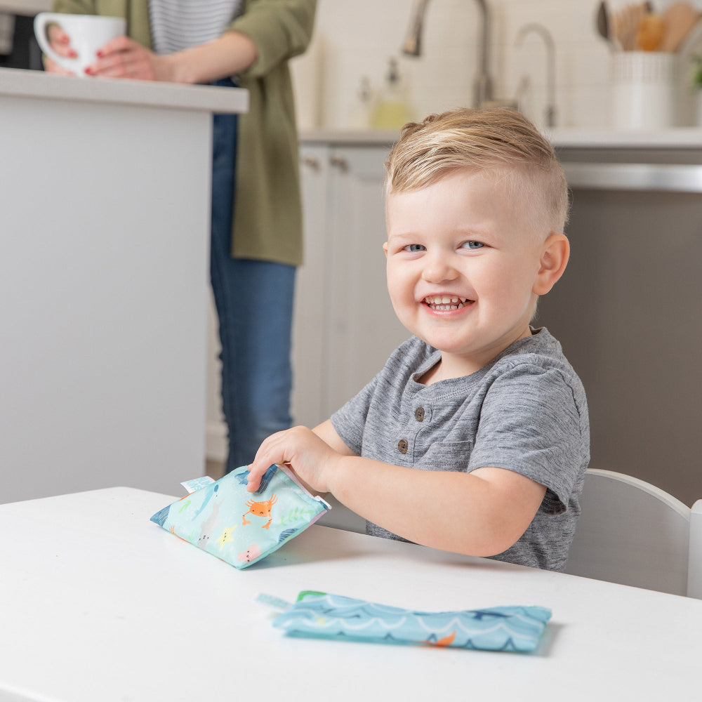 Bumkins Small Snack Bag 2pk Ocean Life; reusable kids snack bags with ocean-themed prints by Bumkins