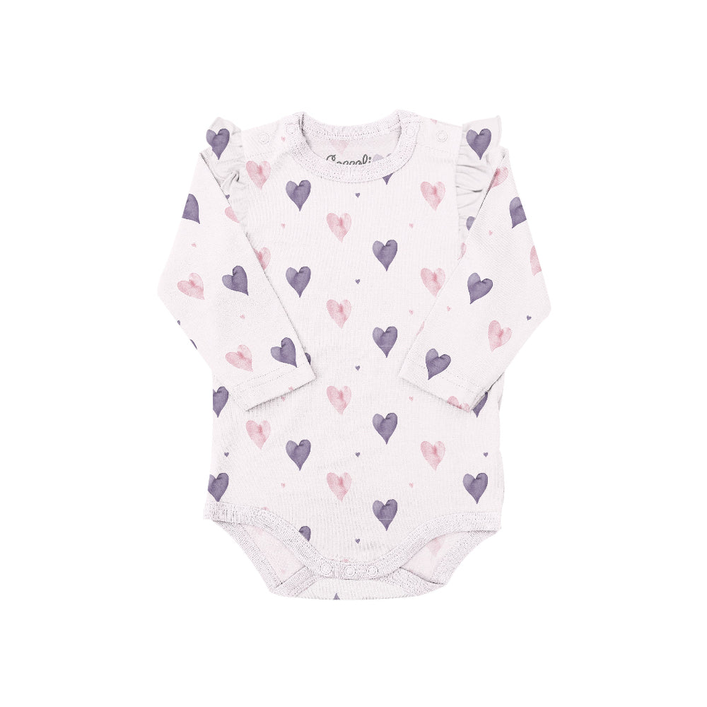 Coccoli Infant Long Sleeve Modal Romper Hearts On Light Pink