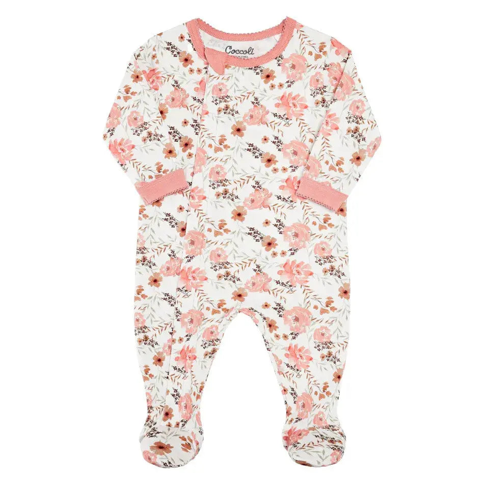 COCCOLI INFANT FLORAL COTTON-MODA ZIP FOOTIE - baby enRoute