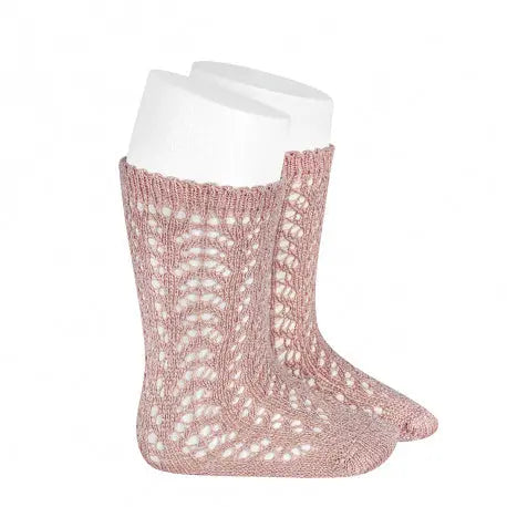 CONDOR METALLIC YARN OPENWORK PERLE KNEE SOCKS OLD ROSE - baby enRoute