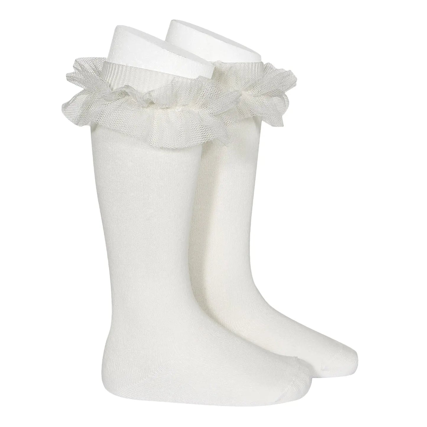 CONDOR TULLE RUFFLE KNEE-HIGH SOCKS CREAM - baby enRoute