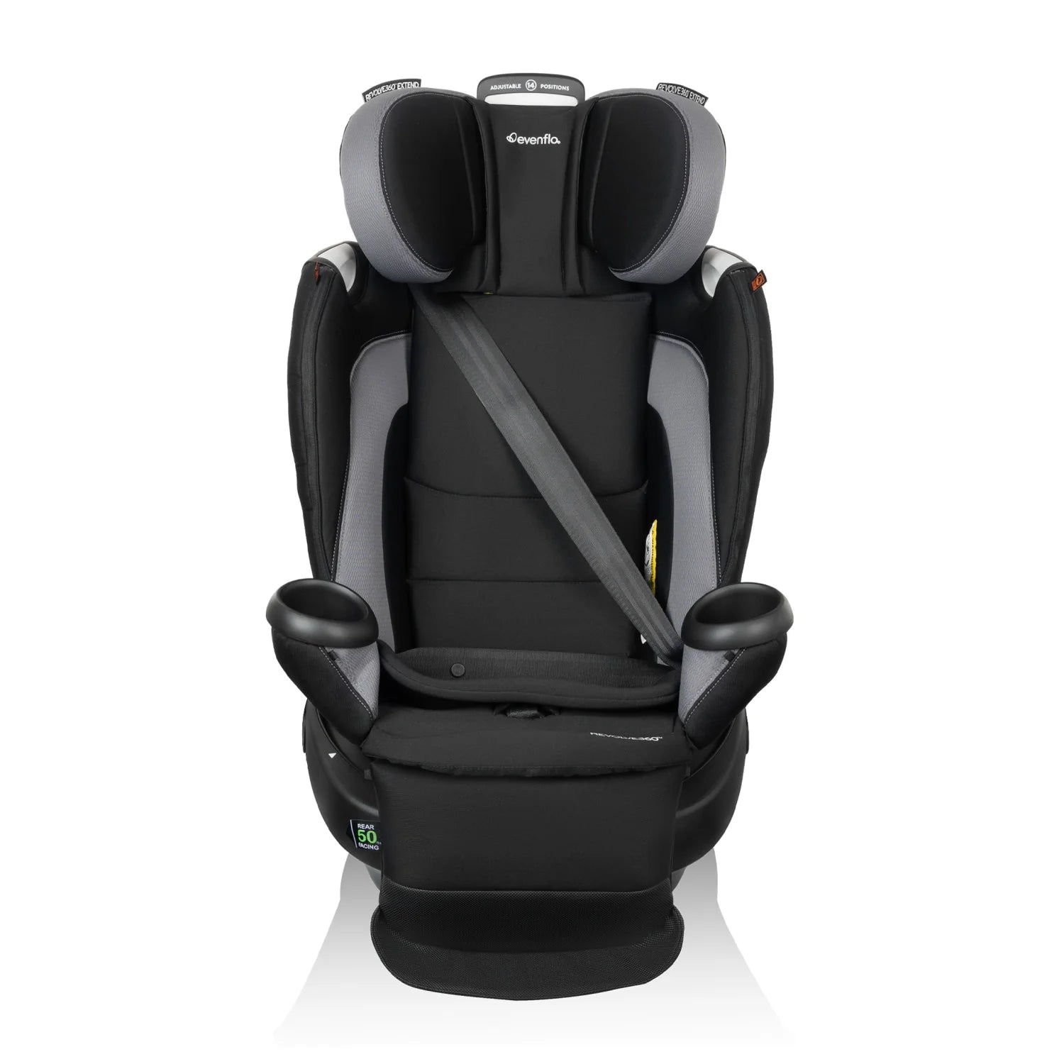 EVENFLO REVOLVE360 EXTEND ROTATIONAL ALL-IN-ONE CONVERTIBLE CAR SEAT WITH QUICK CLEAN COVER REVERE GRAY