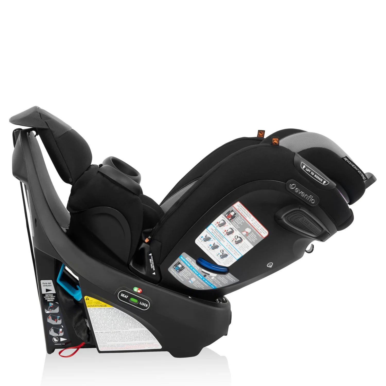 EVENFLO REVOLVE360 EXTEND ROTATIONAL ALL-IN-ONE CONVERTIBLE CAR SEAT WITH QUICK CLEAN COVER REVERE GRAY