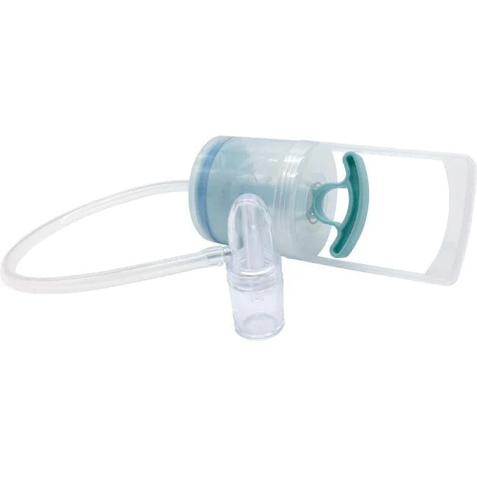 Chiboji nasal aspirator for babies with blue translucent chamber, silicone tip, and tubing