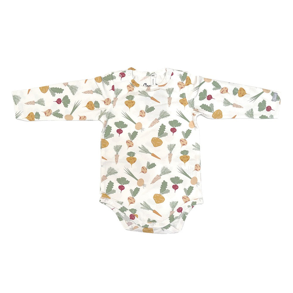 Coccoli Infant Long Sleeve Cotton TENCEL™ Modal Romper Veggies On Cream
