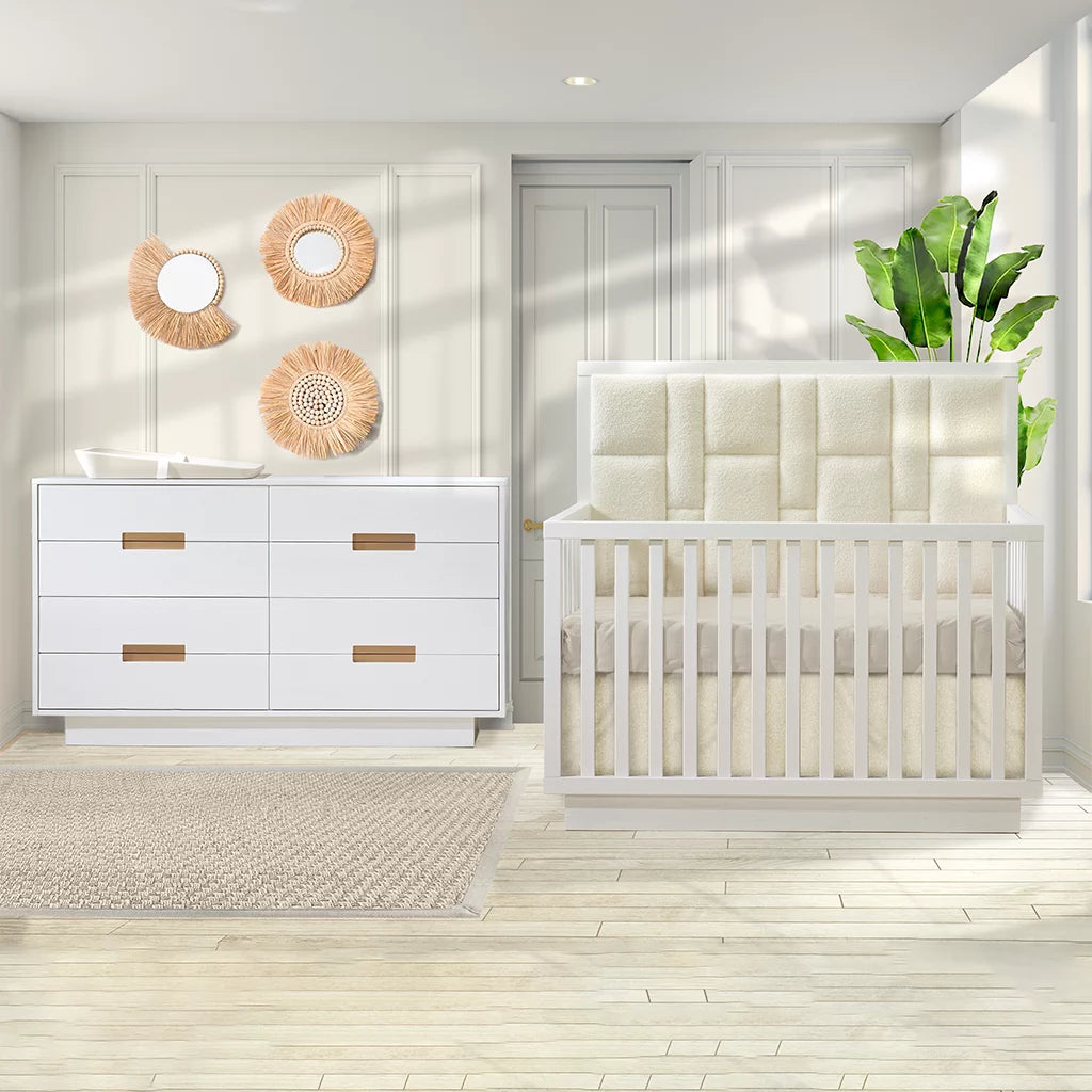 Natart Signature Series Como 4 In 1 Convertible Crib With Geometric Upholstered Panel