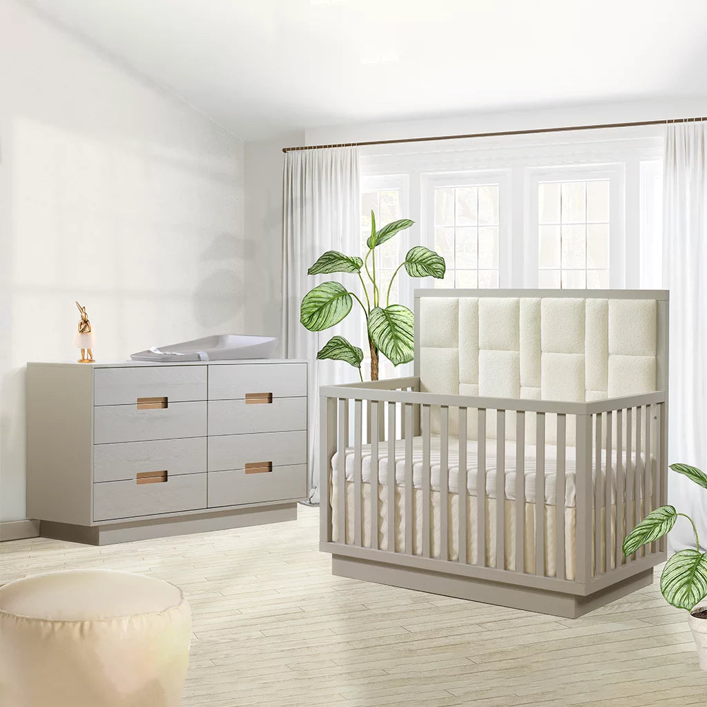 Natart Signature Series Como 4 In 1 Convertible Crib With Geometric Upholstered Panel