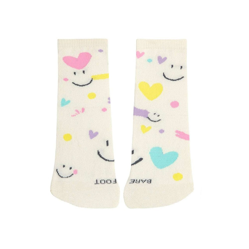 CONDOR barefoot fancy short socks pair; beige with pastel hearts and smiley faces, two socks included