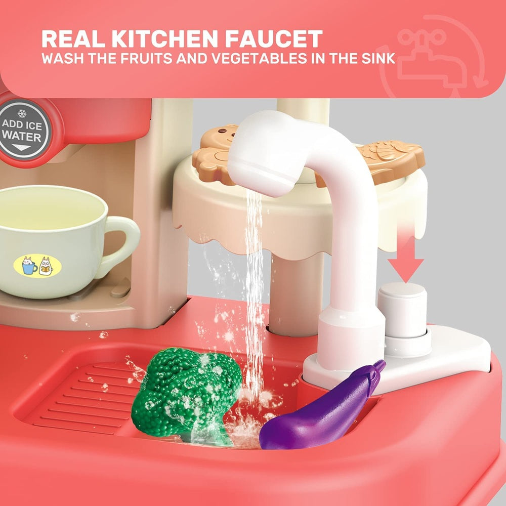 Cute Stone Kids Kitchen Playset with pink sink faucet and colorful accessories from CUTE STONE.