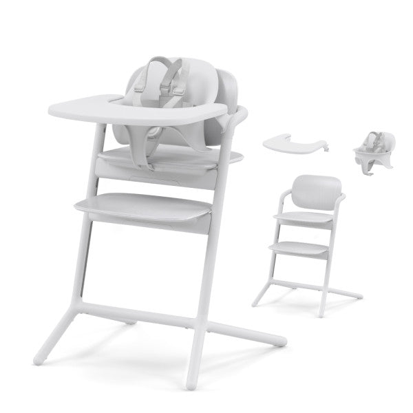 CYBEX LEMO 2 High Chair 3‑in‑1 Set in white with attached tray and safety harness for safe mealtimes