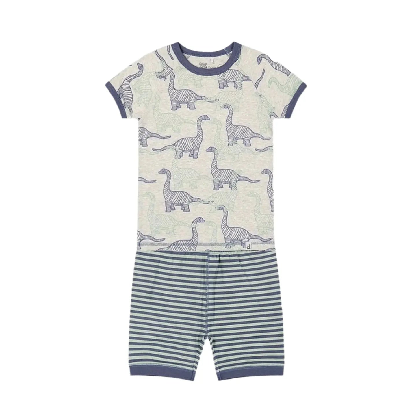 Deuxpardeux Organic Cotton Two Piece Short Pajama Set Heather Beige Printed Dinosaurs