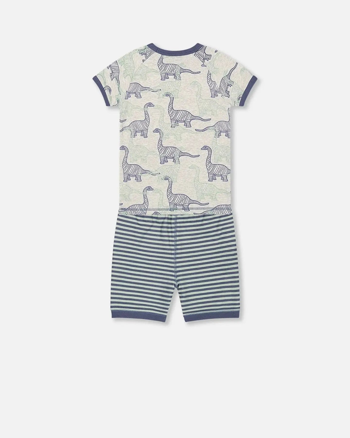 Deuxpardeux Organic Cotton Two Piece Short Pajama Set Heather Beige Printed Dinosaurs