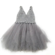 Dolly By Le Petit Tom Crochet Tutu Dress V-Neck Silver Grey